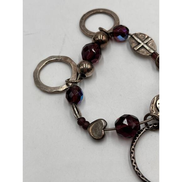 Gas Bijoux Designer Purple Glass AB Beaded Disc Dangle Sterling Bracelet - Picture 6 of 7